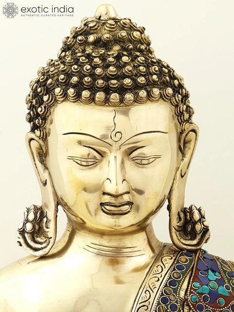 20" Gautam Buddha Preaching His Dharma | Brass  Buddha with Inlay Work | Handmade