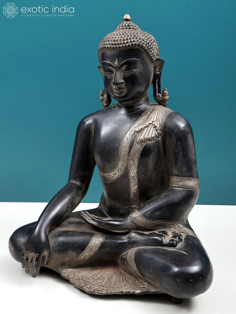 15" Gautam Buddha in Bhumisparsha Mudra | Handmade Brass Statue