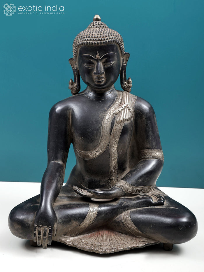 15" Handmade Gautam Buddha Bhumisparsha Mudra Brass Statue