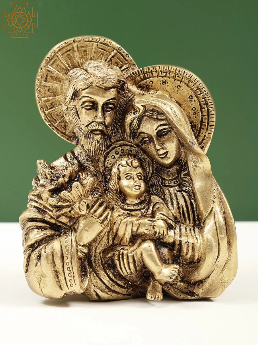 4" Brass Joseph Mary Baby Jesus Nativity Statue Handmade