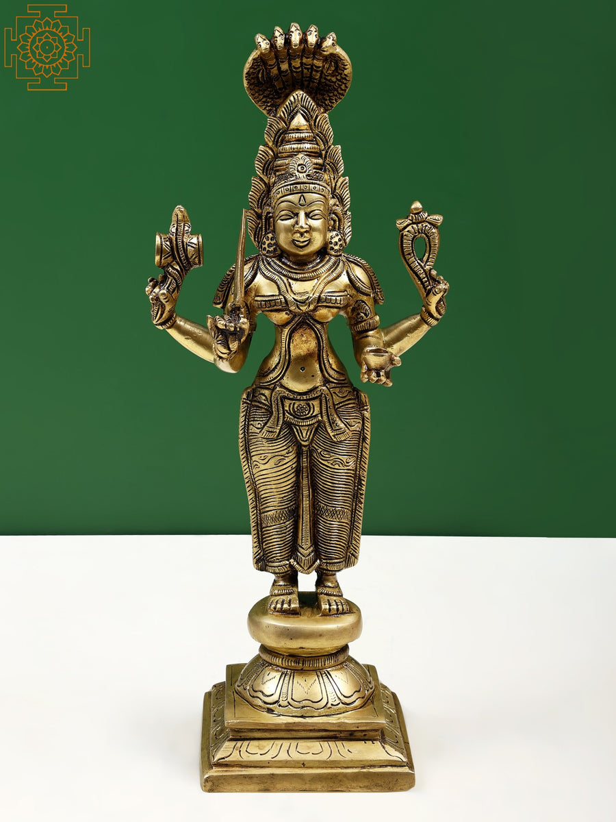 12" Handmade Standing Devi Mariamman Brass Statue
