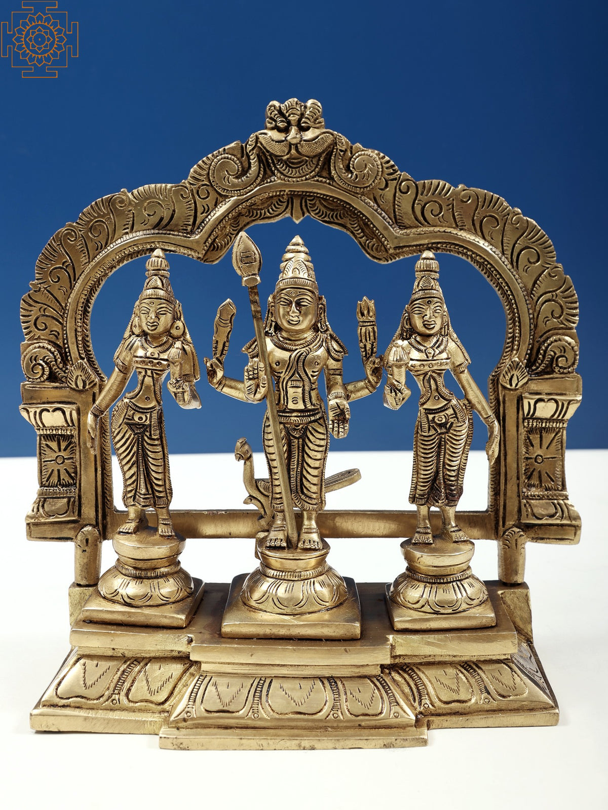 8" Karttikeya With Devasena And Valli (Murugan) Brass Set | Handmade