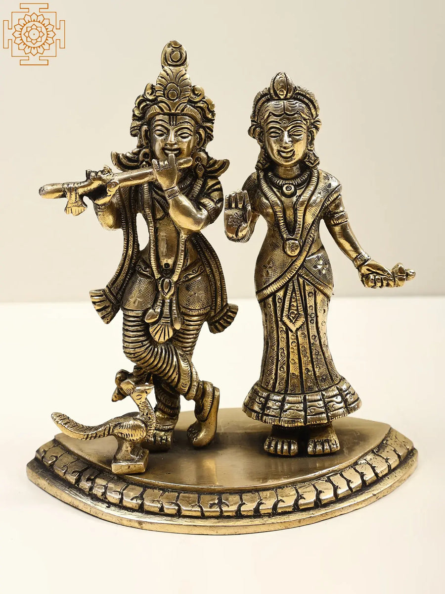 6" Brass Radha Krishna Statue Handmade