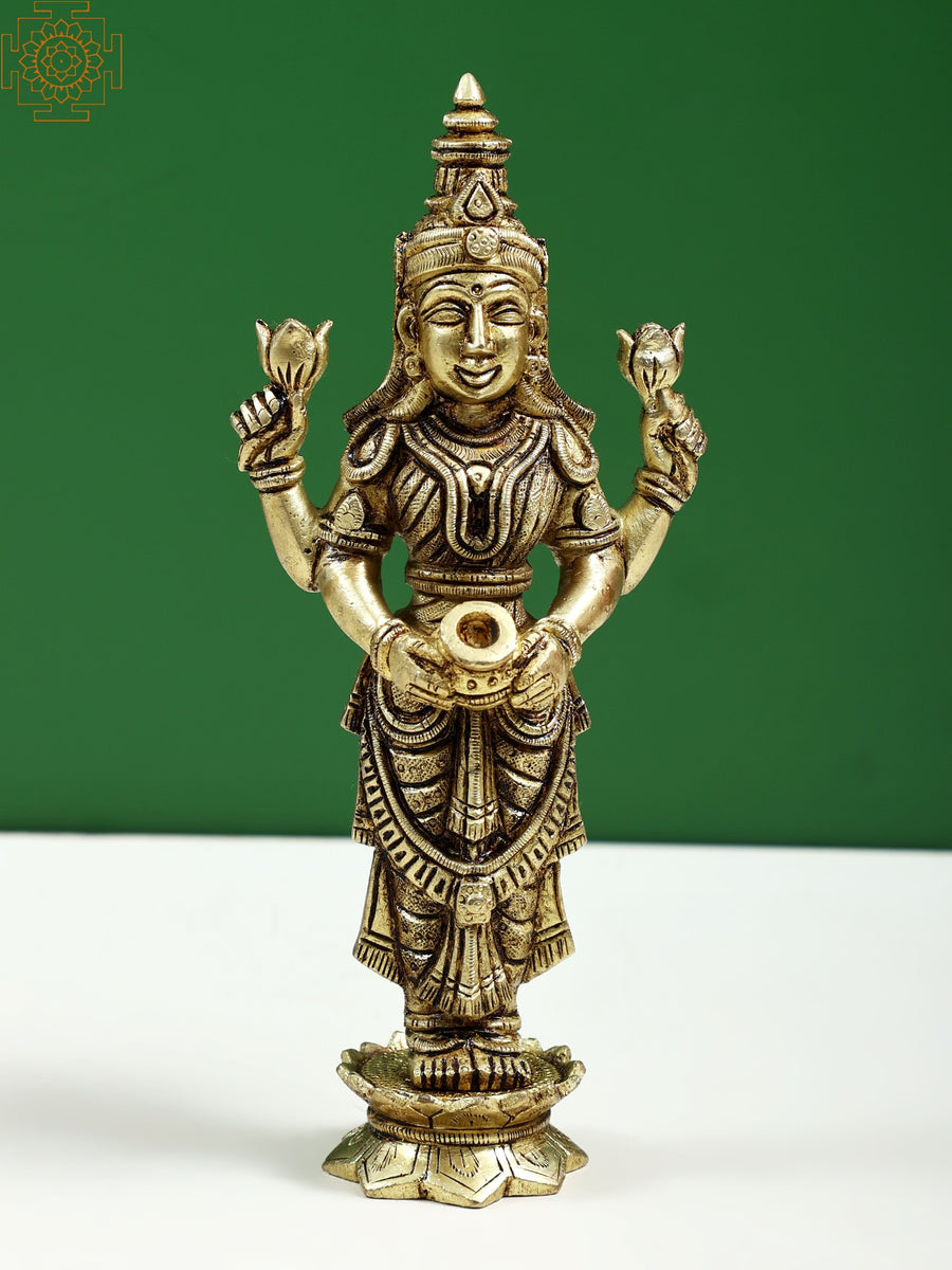 8" Handmade Standing Goddess Lakshmi Brass Statue