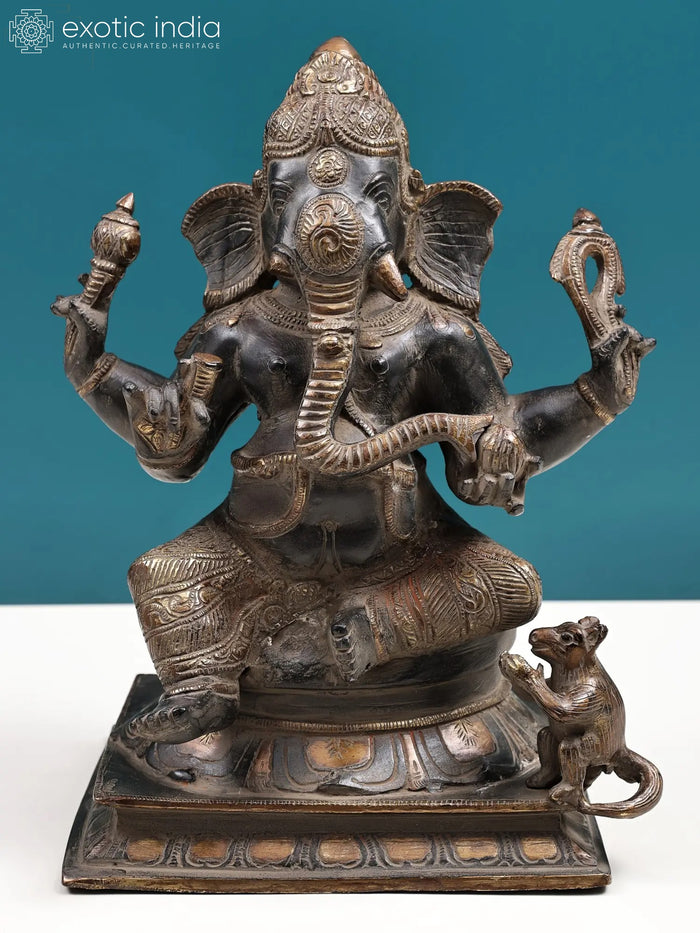 12" Handmade Brass Lord Ganesha Idol for Pooja