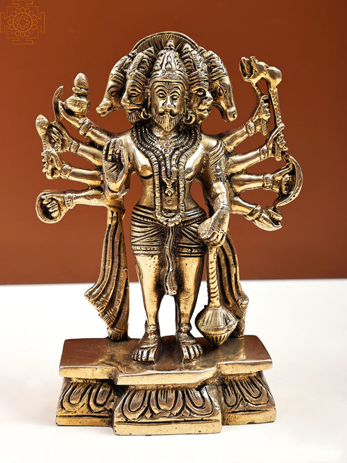 7" Brass Panchamukhi Hanuman Standing Statue Handmade