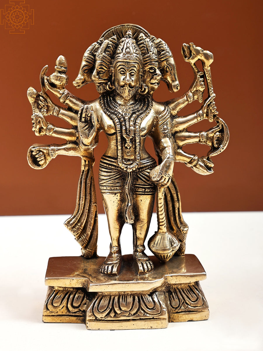 7" Brass Panchamukhi Hanuman Standing Statue Handmade