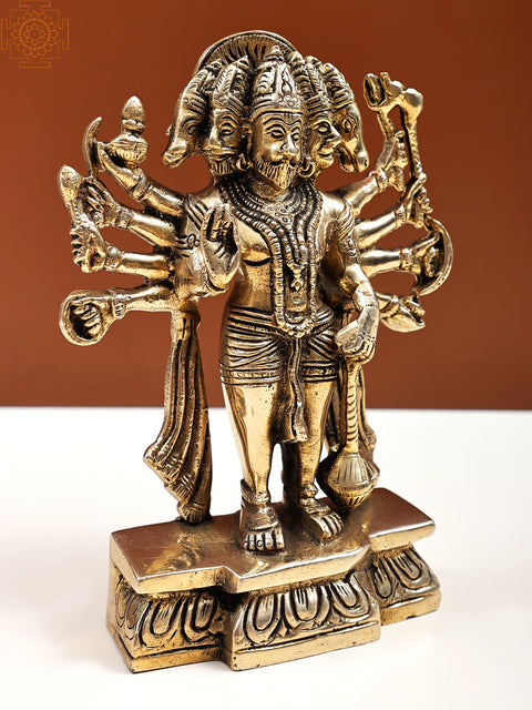 7" Brass Standing Panchamukhi Hanuman Sculpture | Handmade