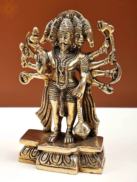 7" Brass Standing Panchamukhi Hanuman Sculpture | Handmade