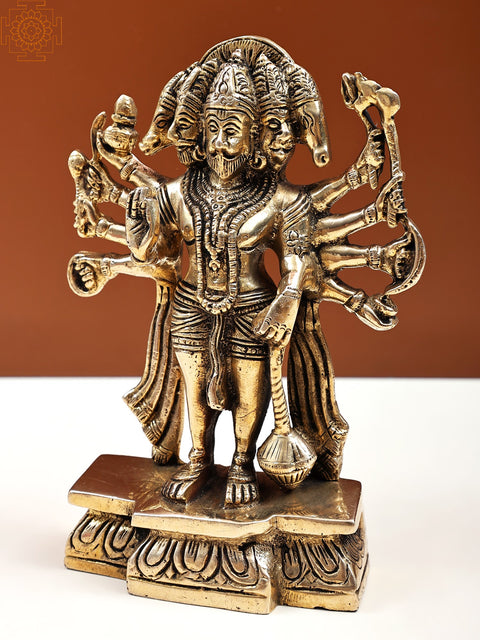 7" Brass Standing Panchamukhi Hanuman Sculpture | Handmade