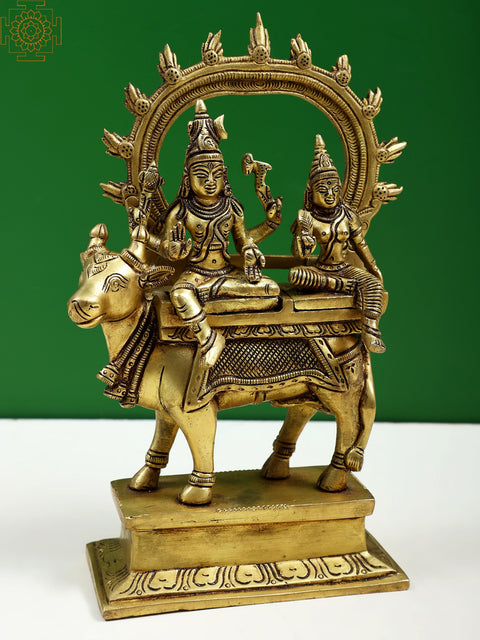 9" Shiva Parvati Seated on Nandi | Handmade