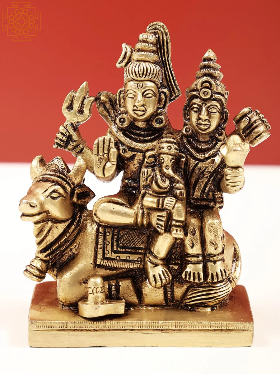 4" Handmade Shiva Parivar with Nandi Brass Statue