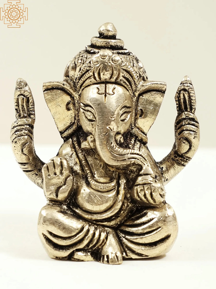 2" Small Handmade Brass Ganesha Statue for Pooja