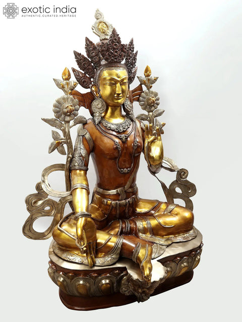 61" Superfine Large Tibetan Buddhist Goddess Green Tara In Brass | Handmade