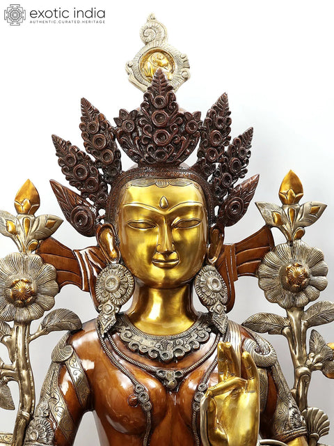61" Superfine Large Tibetan Buddhist Goddess Green Tara In Brass | Handmade
