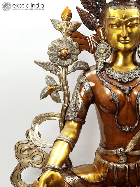 61" Superfine Large Tibetan Buddhist Goddess Green Tara In Brass | Handmade
