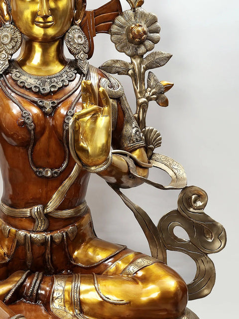 61" Superfine Large Tibetan Buddhist Goddess Green Tara In Brass | Handmade