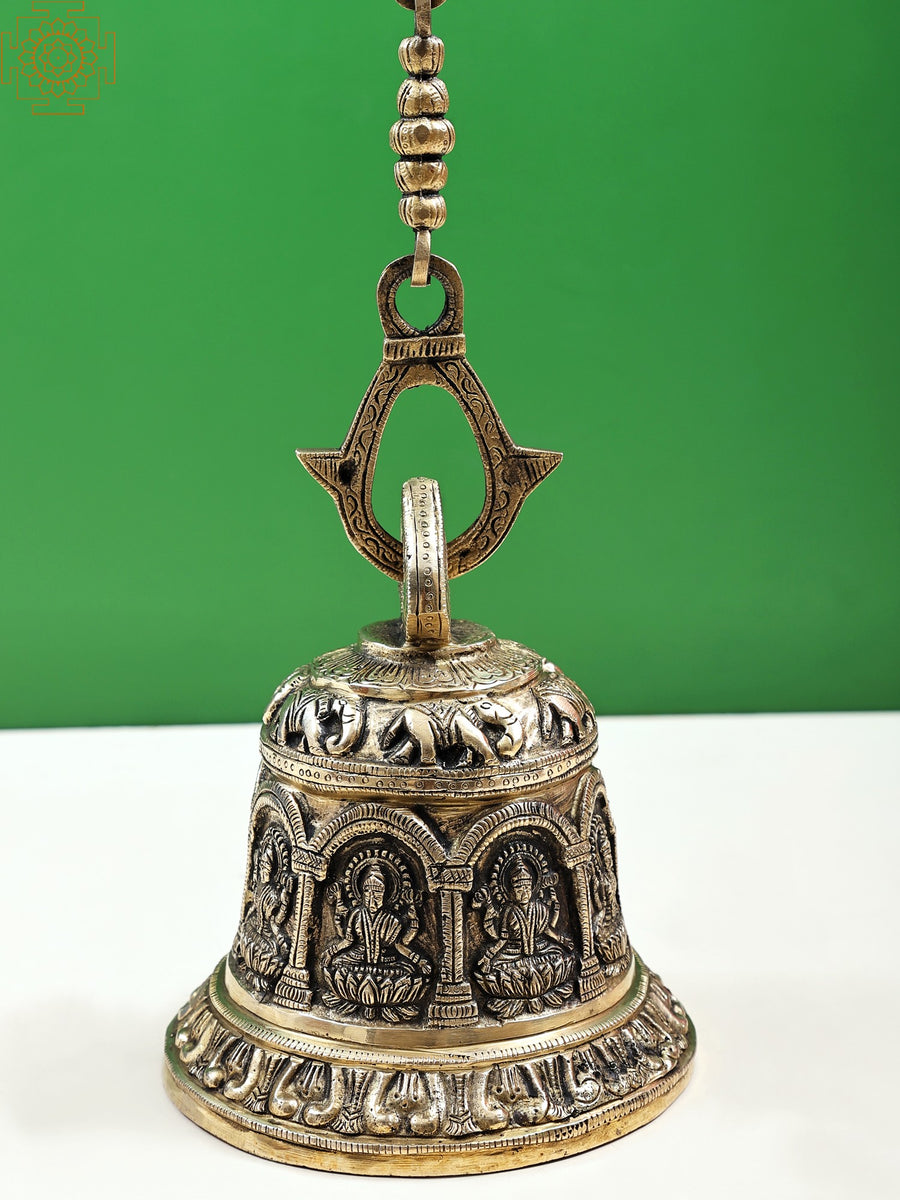 7" Brass Ashtalakshmi Temple Hanging Bell Handmade