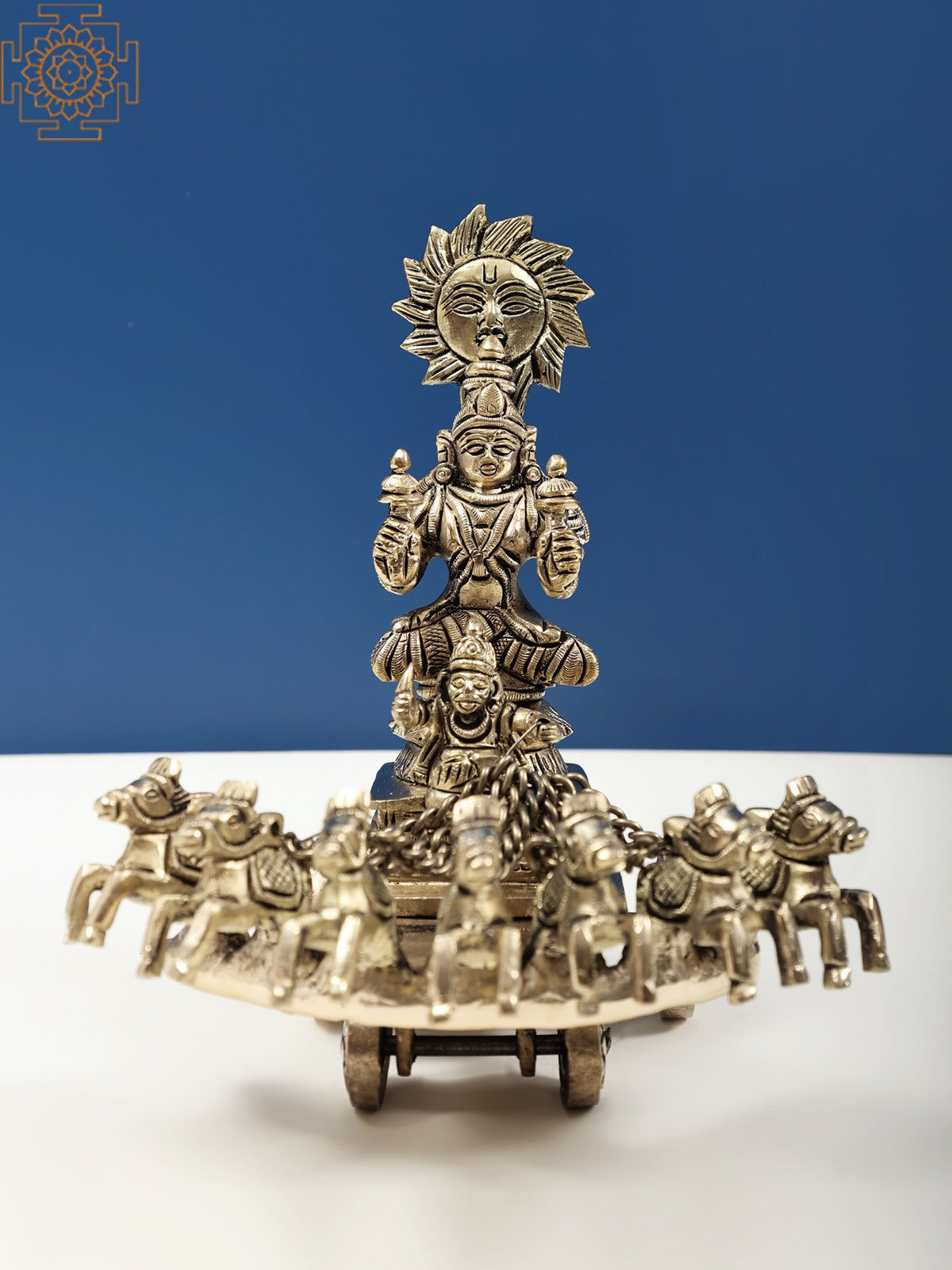 6.5" Lord Surya Travels on a Chariot of 7 Horses | Handmade