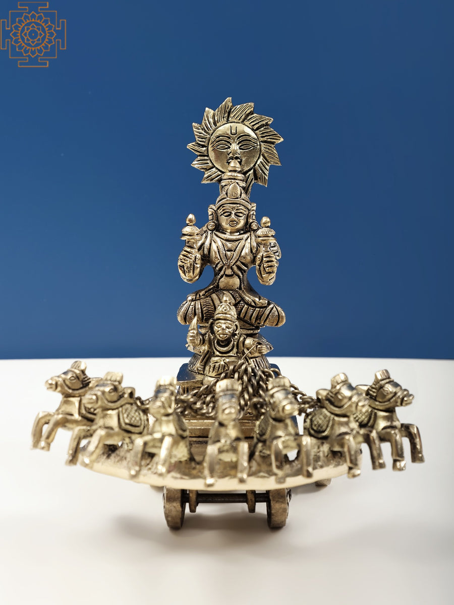 6.5" Lord Surya Brass Statue with Chariot and 7 Horses