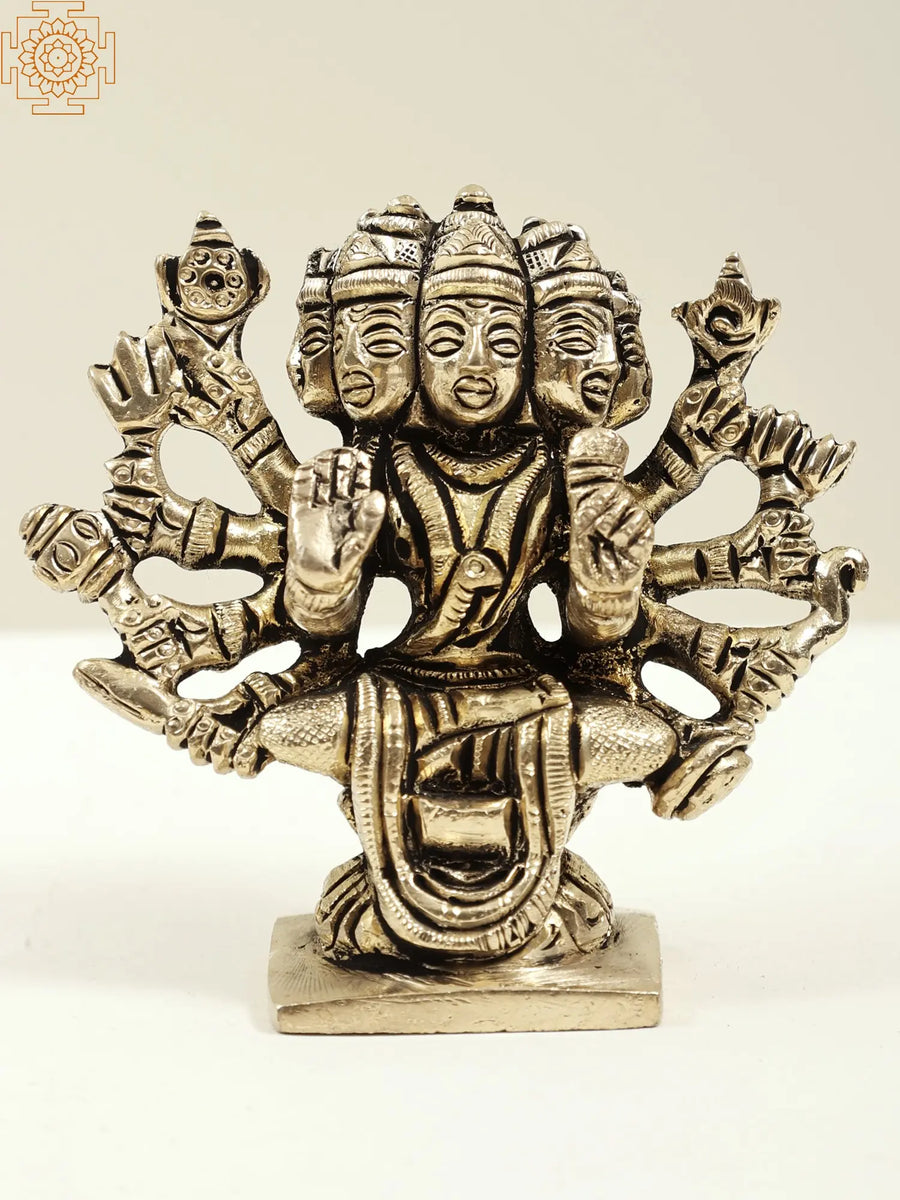 2.5" Panchamukhi Gayatri Ten Armed Brass Idol Handmade
