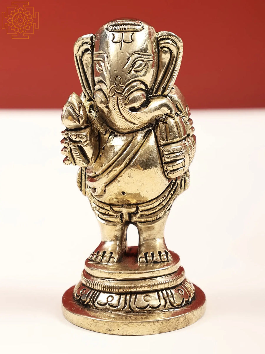 Standing Lord Ganesha Brass Idol with Lotus Flower