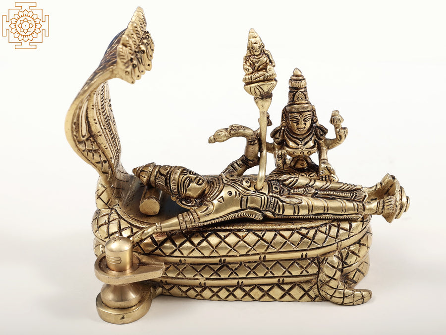 5.5" Handmade Padmanabha Swamy with Lakshmi Brass Statue