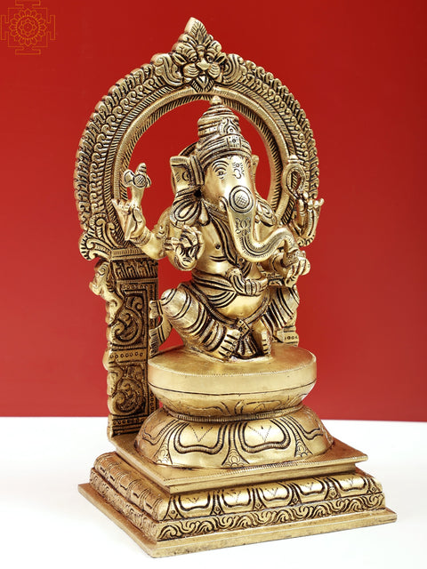 10" Four Armed Seated Lord Ganesha with Modak | Handmade