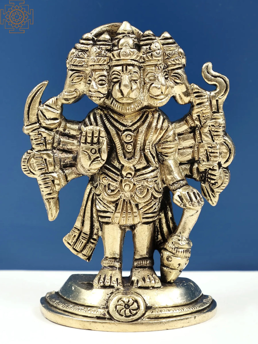 10" Ten Armed Panchamukhi Hanuman Brass Statue with Abhay Mudra