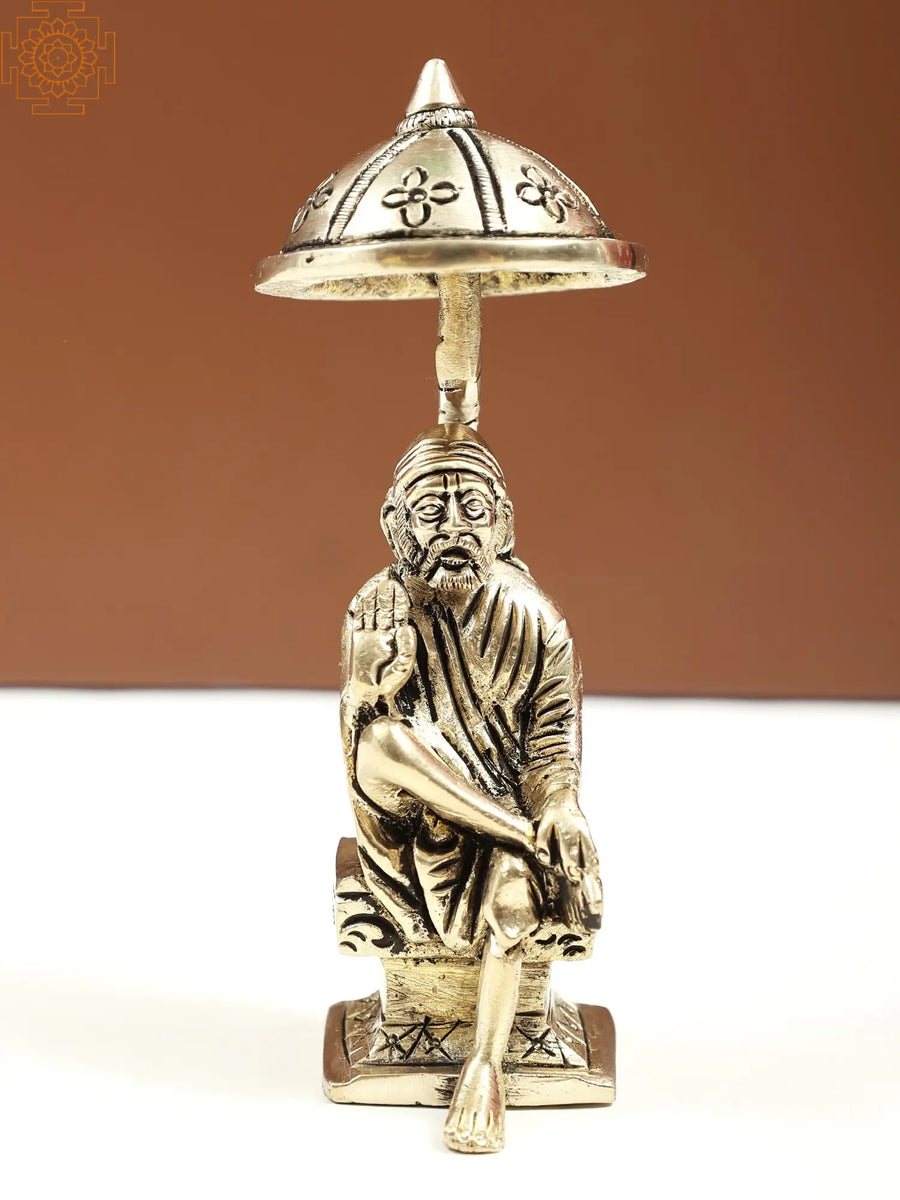 Shirdi Sai Baba Handmade Brass Statue with Chhatri