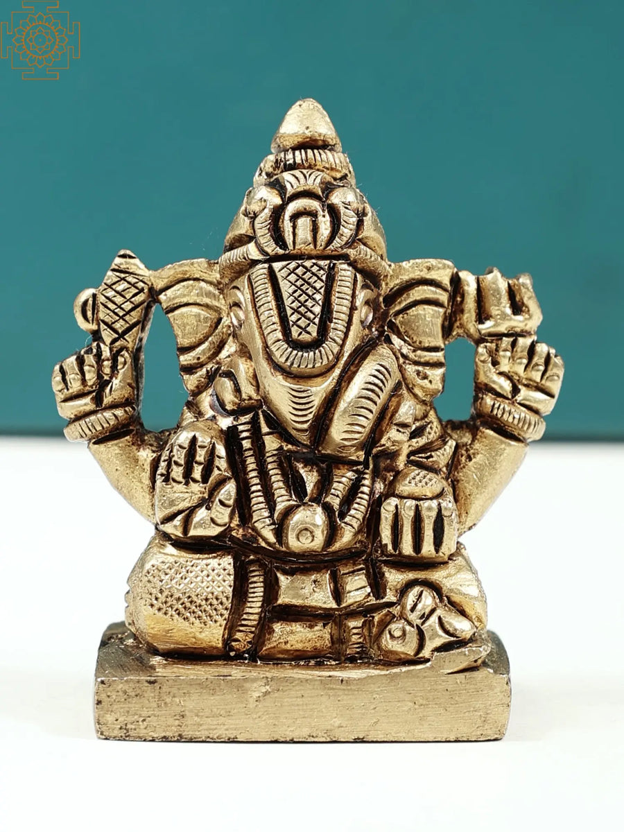 2" Handmade Lord Ganesha Brass Statue for Pooja