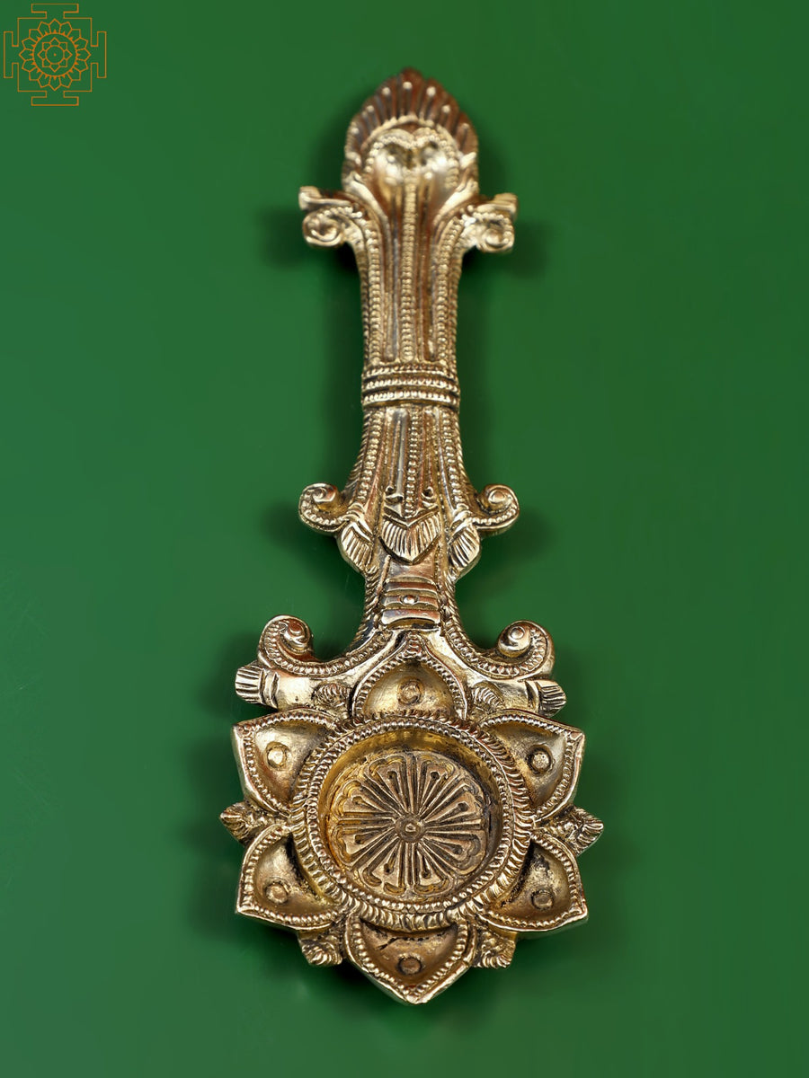 8" Brass Five Wick Arti Lamp Handmade for Pooja