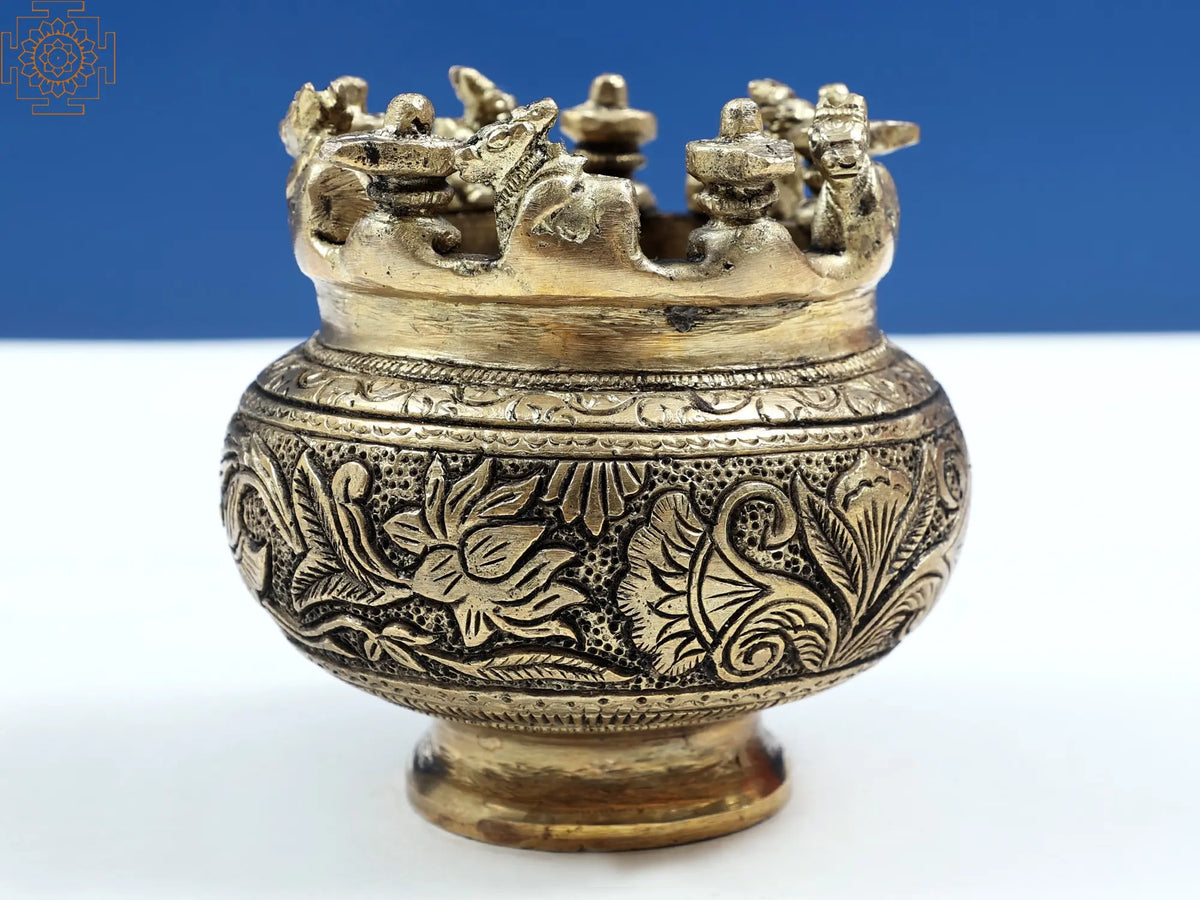 3" Small Brass Shivling & Nandi Kalash | Handmade Metal Statues