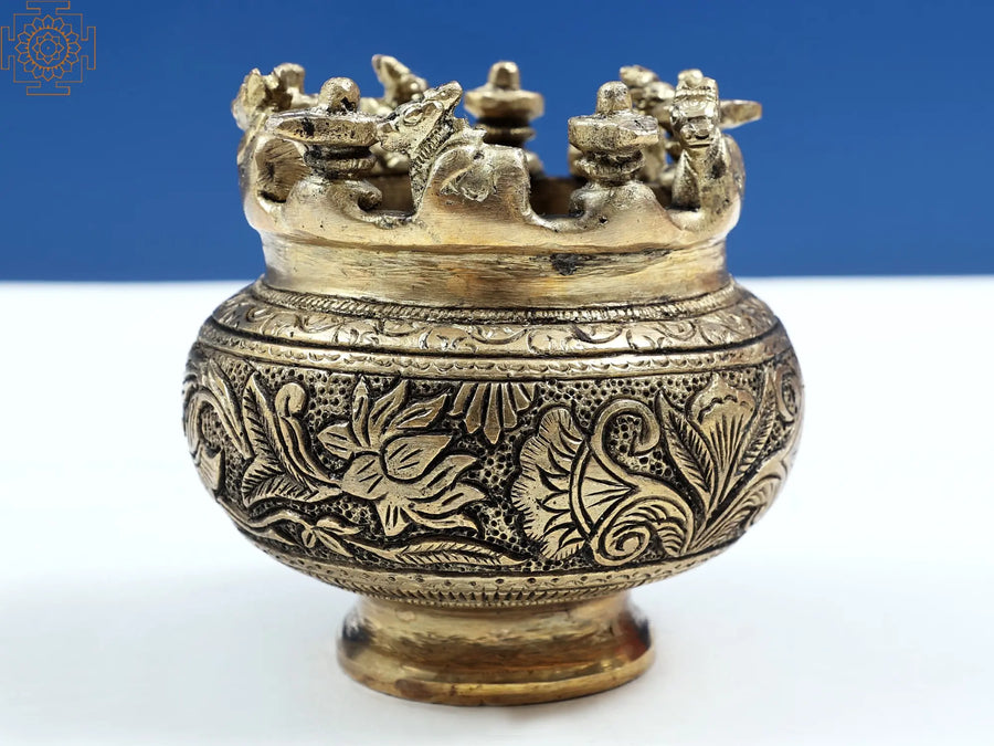 3" Brass Shivling & Nandi Kalash Handmade Statue Set