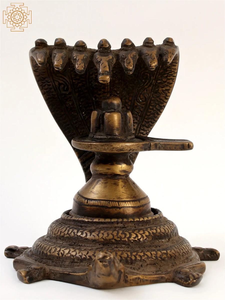 4" Small Shivalinga Brass Idol on Turtle Pedestal Handmade