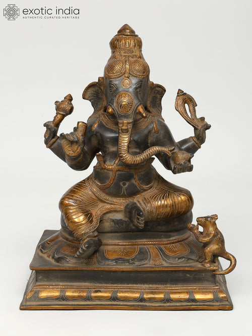 14" Handmade Brass Lord Ganesha Idol for Pooja