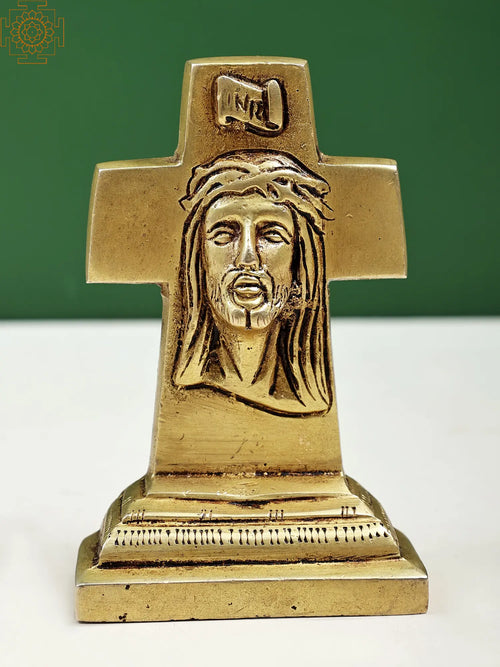 4" Handmade Brass Jesus Christ Cross Statue