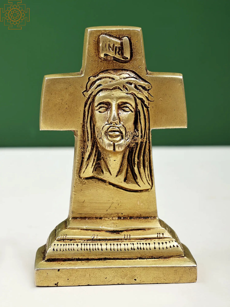 4" Handmade Brass Jesus Christ Cross Statue