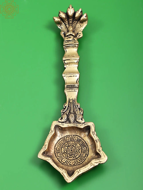 8" Handmade Brass Panchmukhi Nag Head Pooja Diya Idol