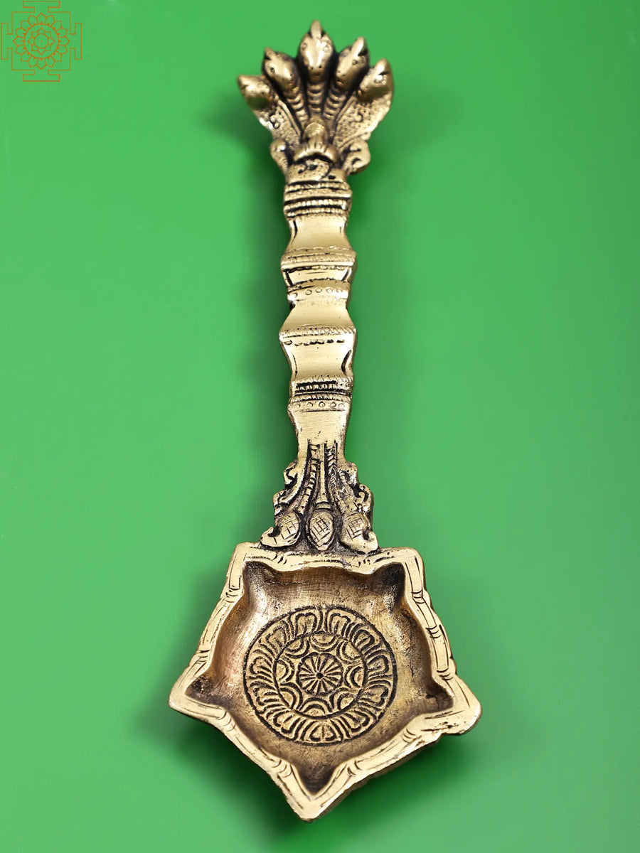 8" Handmade Brass Panchmukhi Nag Head Pooja Diya Idol