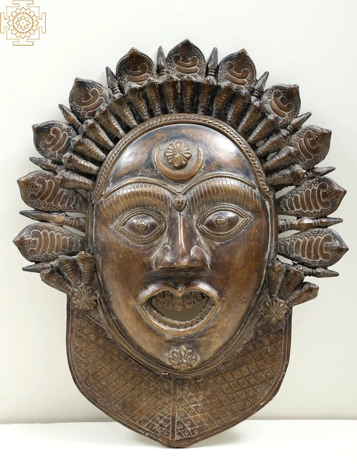 17" Handmade Brass Bhairava Mask Wall Hanging
