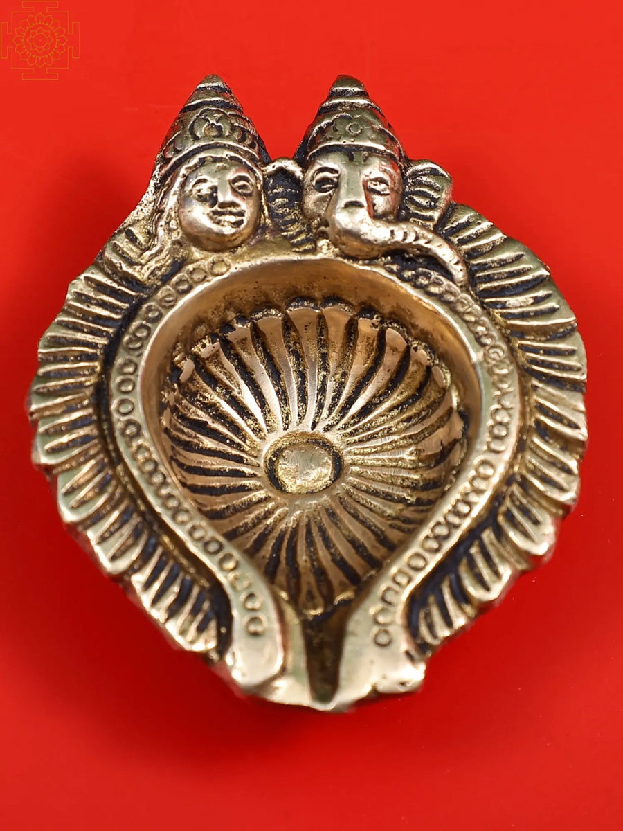 3" Brass Lakshmi Ganesha Puja Diya Handmade