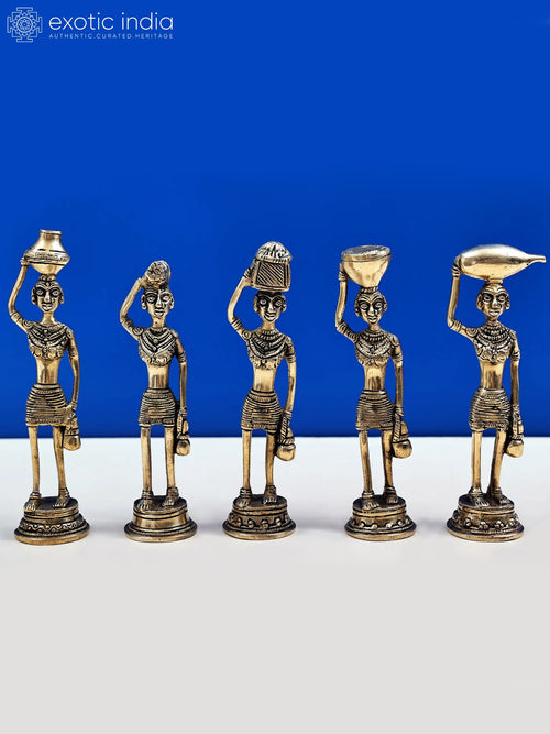 7" Brass Tribal Ladies Handmade Statue Set
