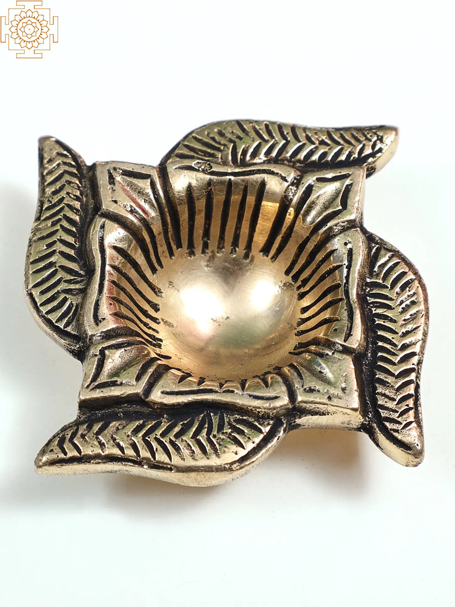 2" Small Brass Swastik Diya Handmade for Pooja