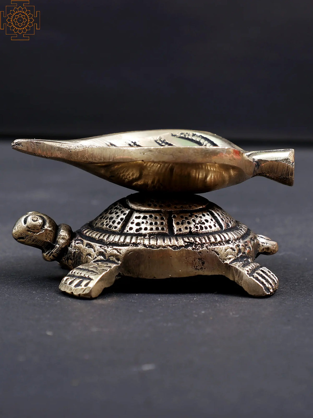 3" Small Pipal Leaf Diya on Turtle In Brass | Handmade