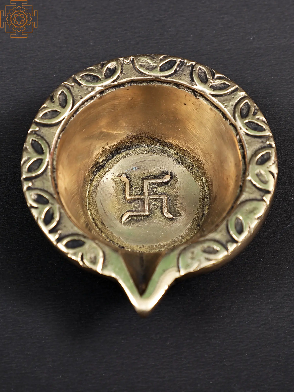 2" Small Brass Swastik Design Diya | Handmade