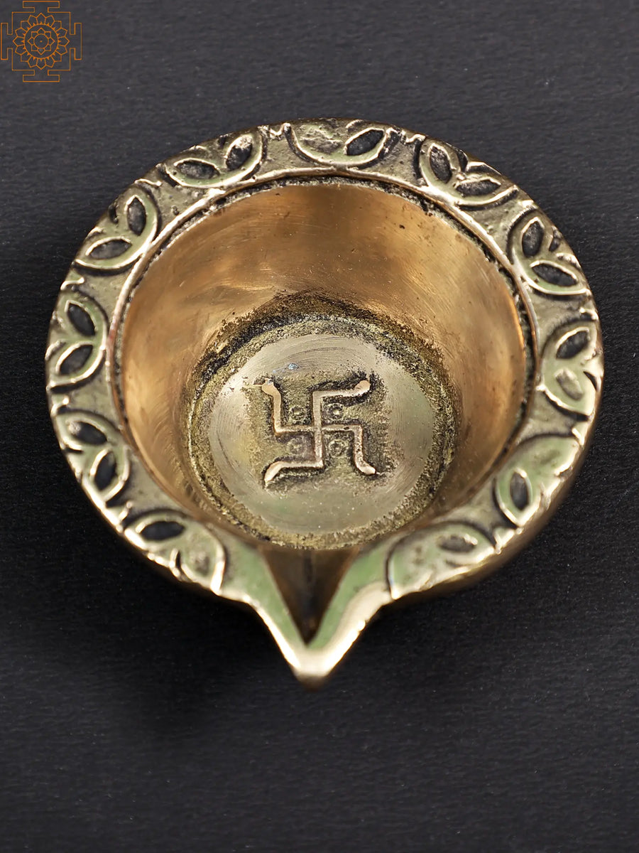 2" Small Brass Swastik Design Diya Handmade