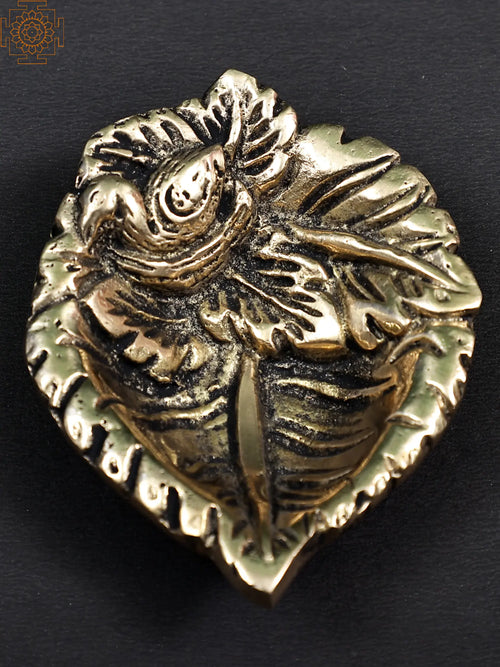 3" Small Brass Leaf Puja Diya Handmade