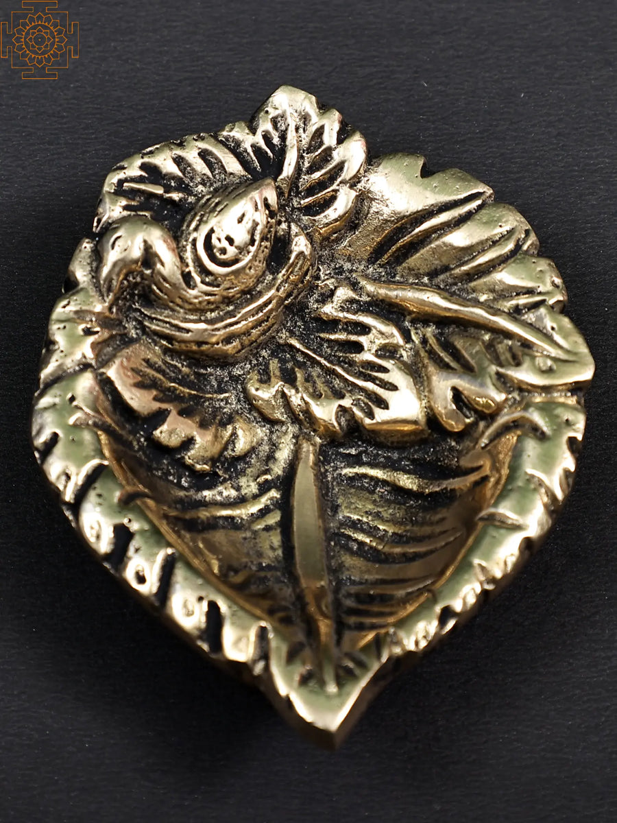 3" Small Brass Leaf Puja Diya Handmade