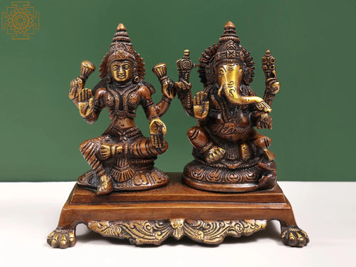 7" Lakshmi Ganesha Brass Idol Handmade